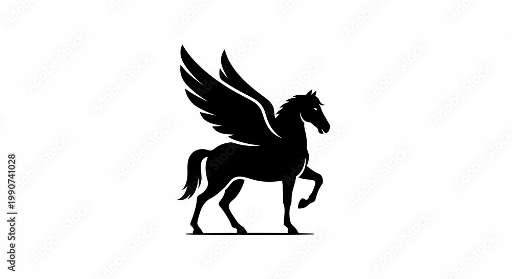 Fototapeta premium Mythical Pegasus Silhouette - Winged Horse Icon