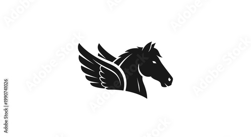 Mythical Pegasus Horse Silhouette, Winged Creature Icon, Black on White