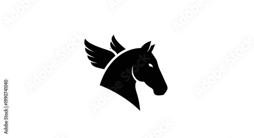 Pegasus Silhouette Icon: Winged Horse Head on White Background