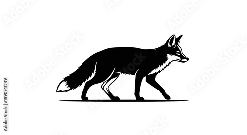 Silhouette of a fox walking, isolated on white background