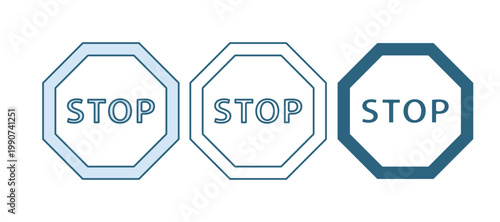 Blue Stop sign icon isolated on white background. Traffic regulatory warning stop symbol. Vector