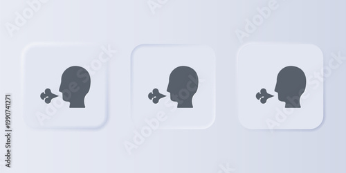 Grey Man coughing icon isolated on grey background. Viral infection, influenza, flu, cold symptom. Tuberculosis, mumps, whooping cough. Set icons in square buttons. Vector.