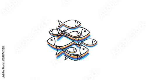 Stylized School of Fish Illustration on White Background