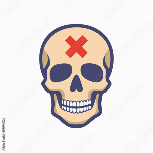 死亡や危険なエラーを示すバツ印のついたドクロのフラットベクターアイコン