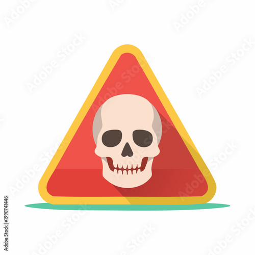 非常に危険な状態や毒物を示す警告マークとドクロのフラットベクターアイコン