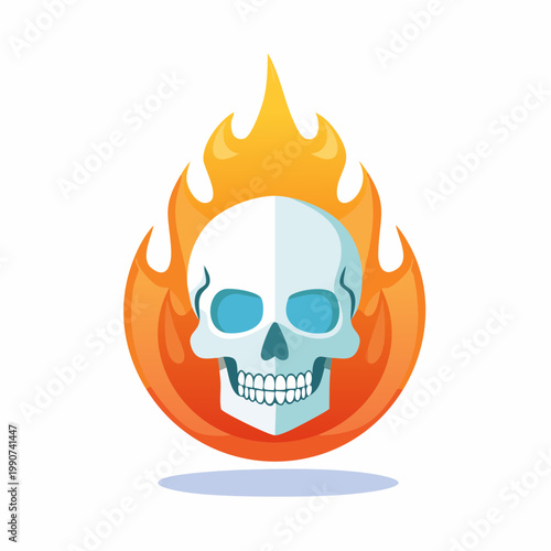 地獄や炎の魔法をイメージした燃えるドクロのシンプルなフラットベクターアイコン