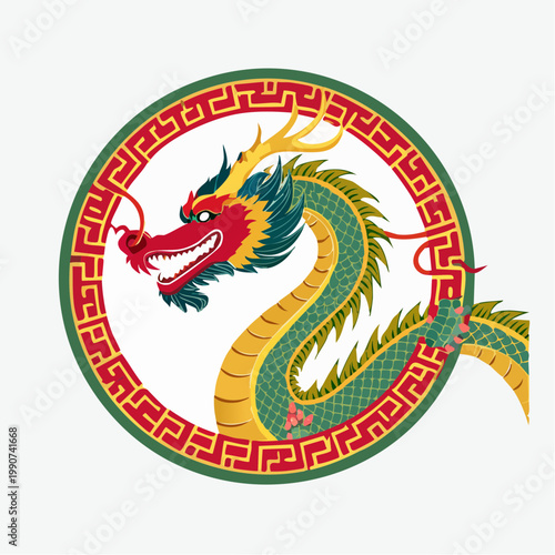 ファンタジーや神話をイメージしたスタイリッシュなドラゴンのフラットベクター