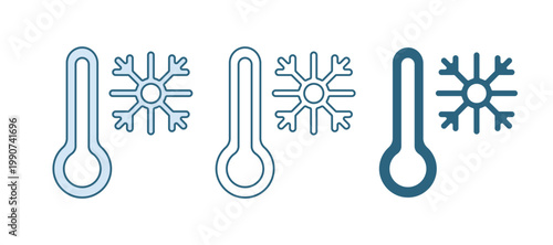 Blue Thermometer with snowflake icon isolated on white background. Vector