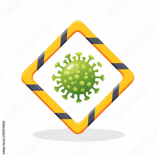 隔離や感染対策を示すバリケードの中のウイルスのフラットベクターアイコン