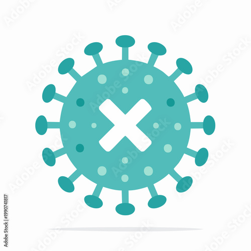 除菌やウイルス撃退を示すバツ印のついたウイルスのフラットベクターアイコン