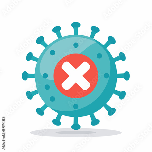 除菌やウイルス撃退を示すバツ印のついたウイルスのフラットベクターアイコン