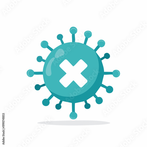 除菌やウイルス撃退を示すバツ印のついたウイルスのフラットベクターアイコン