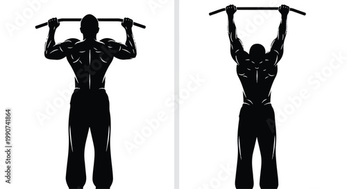 Silhouette of a person doing pull-ups on a bar with silhouette, illustration