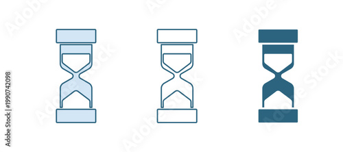 Blue Old hourglass with flowing sand icon isolated on white background. Sand clock sign. Business and time management concept. Vector