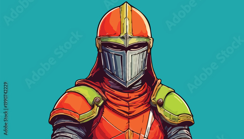 Illustration of a Knight in Shining Armor with Orange Accents.
