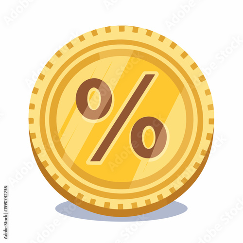 金利や利回りを示すパーセント記号付きコインのシンプルなフラットベクターアイコン