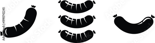 Sausage Silhouette Set with Various Shapes Representing Meat Food Icons and Cooking Ingredients in Vector Illustration
