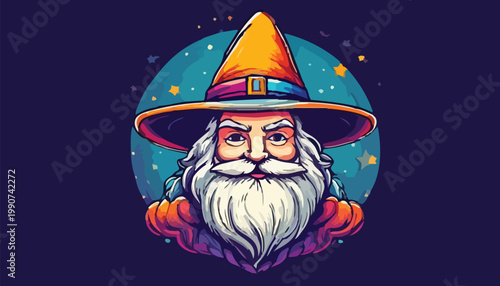 Illustration of a wizard with a long beard and hat.