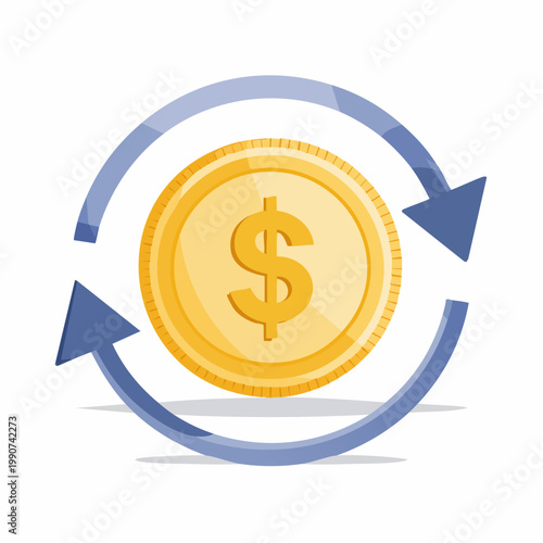 為替や通貨両替を示すコインと矢印のシンプルなフラットベクターアイコン