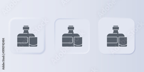 Grey Whiskey bottle and glass icon isolated on grey background. Set icons in square buttons. Vector