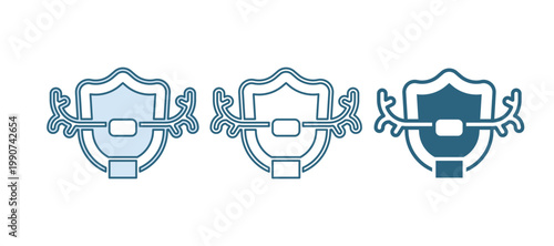 Blue Deer antlers on shield icon isolated on white background. Hunting trophy on wall. Vector