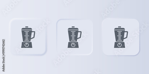Grey Blender icon isolated on grey background. Kitchen electric stationary blender with bowl. Cooking smoothies, cocktail or juice. Set icons in square buttons. Vector