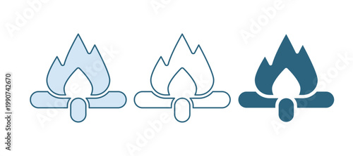 Blue Campfire icon isolated on white background. Burning bonfire with wood. Vector
