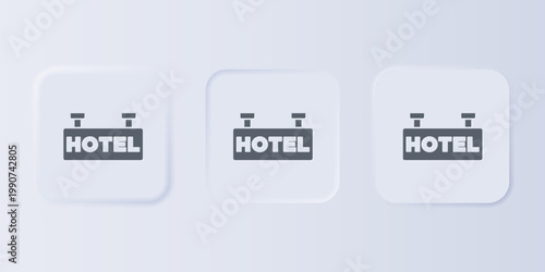 Grey Signboard outdoor advertising with text Hotel icon isolated on grey background. Set icons in square buttons. Vector