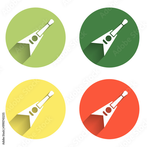 Set Electric bass guitar icon isolated with long shadow background. Color circle button. Vector
