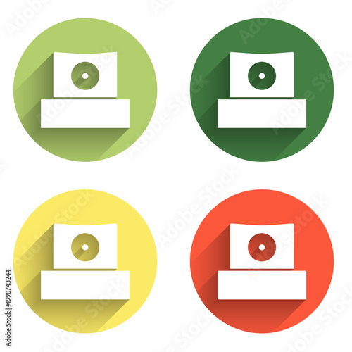 Set Spray can nozzle cap icon isolated with long shadow background. Color circle button. Vector