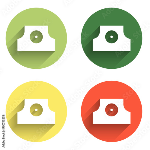 Set Spray can nozzle cap icon isolated with long shadow background. Color circle button. Vector