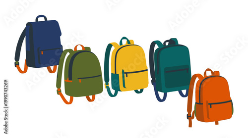 Colorful Backpacks in a Row Display.