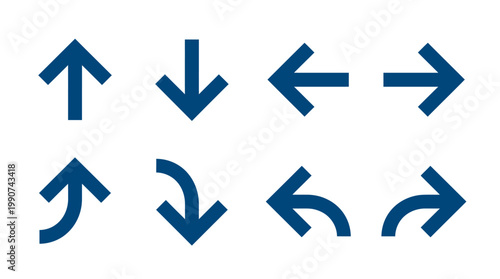 Collection of directional arrows in various orientations on a plain background for graphic use