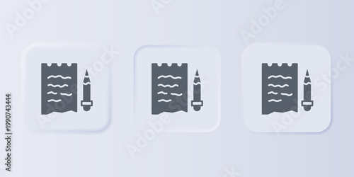 Grey Shopping list and pencil icon isolated on grey background. Set icons in square buttons. Vector
