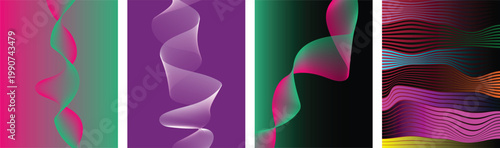 Tableau sur toile Abstract wave vector posters set with fluid gradient lines on vibrant background