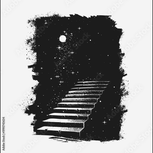Stairway to the stars illustration monochrome design ascending path