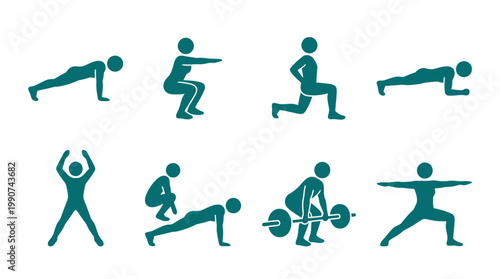 Various Silhouettes of People Engaging in Different Fitness Exercises in a Minimalist Style