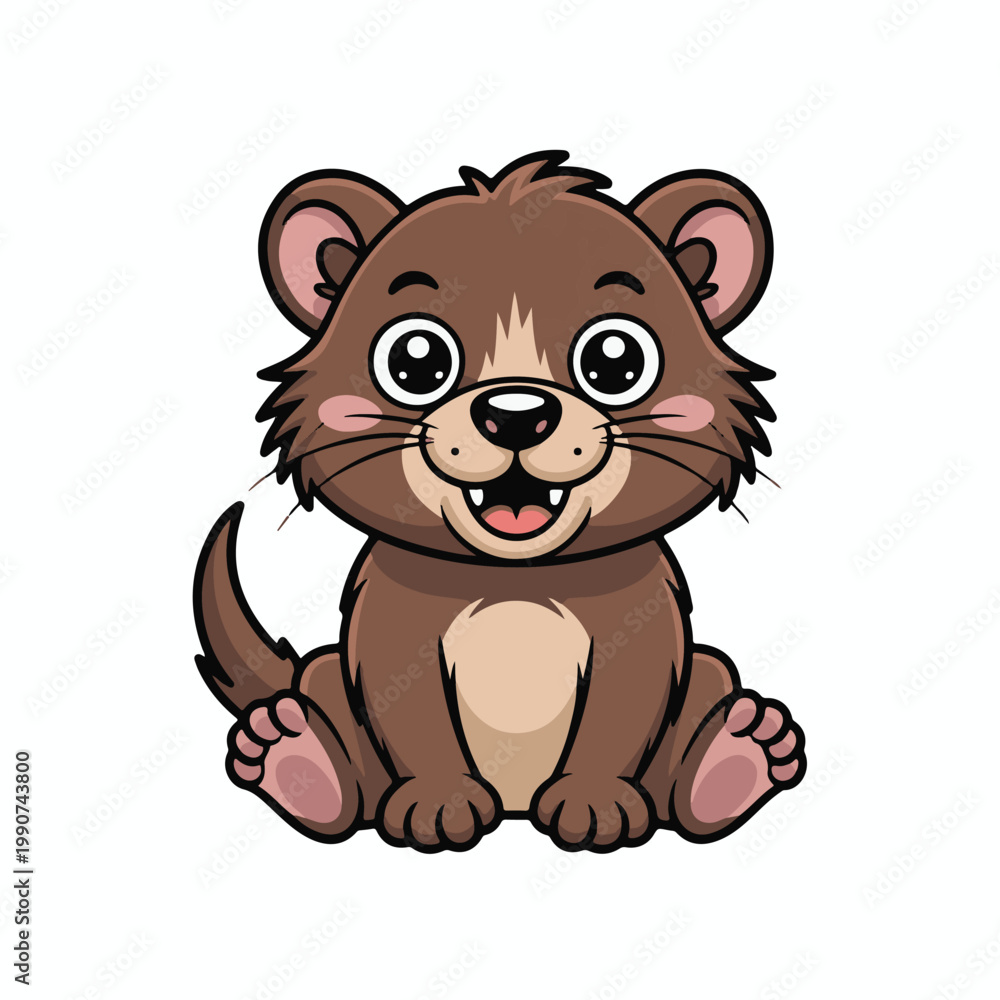 Obraz premium Cute little baby otter cartoon sitting down with a happy smiling expression