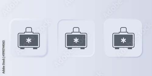 Grey First aid kit icon isolated on grey background. Medical box with cross. Medical equipment for emergency. Healthcare concept. Set icons in square buttons. Vector
