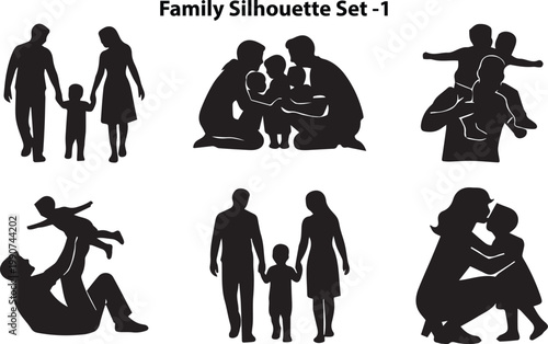 A diverse collection of family silhouettes showcasing various loving relationships.