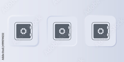 Grey Safe icon isolated on grey background. The door safe a bank vault with a combination lock. Reliable Data Protection. Set icons in square buttons. Vector