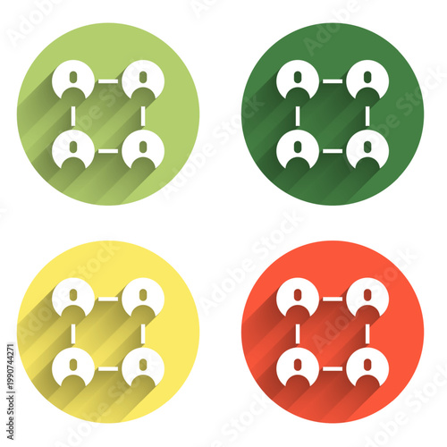 Set BFF or best friends forever icon isolated with long shadow background. Color circle button. Vector