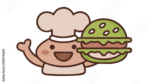 Chef's Delight: A charming chef proudly presents a delectable, freshly made burger, showcasing culinary skill and inviting gastronomic pleasure.