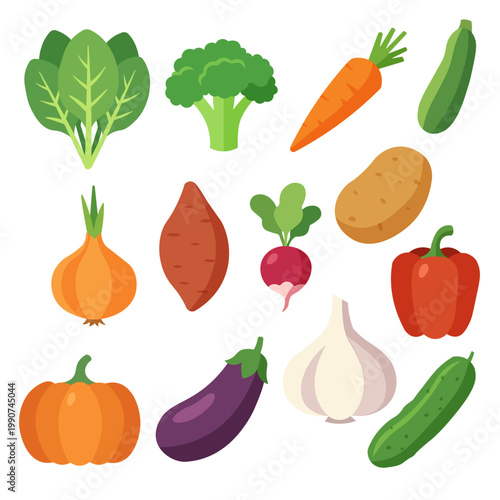 Fresh Vegetables Collection Healthy Organic Food Vector Illustration Set