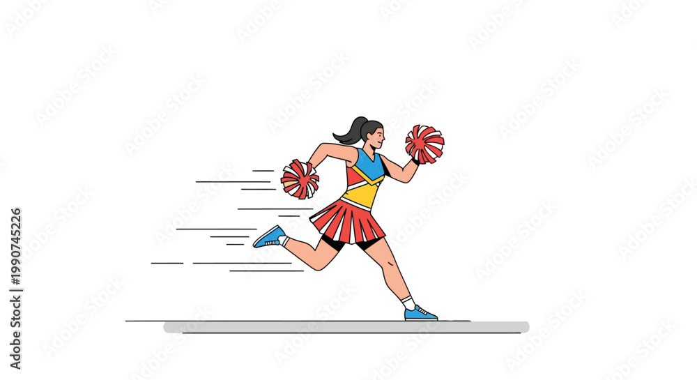 Fototapeta premium Energetic Female Cheerleader Running with Pom Poms Dynamic Motion Illustration