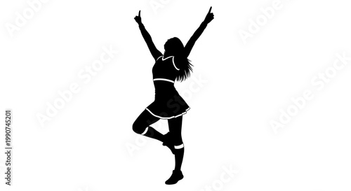 Silhouette of a Cheerful Cheerleader Celebrating Victory with Arms Raised High