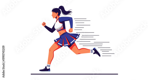Dynamic Illustration of a Female Athlete Running with Speed Lines Fitness Sport Competition Concept