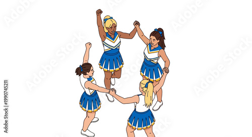 Diverse Cheerleading Squad Forms Victory Circle Celebrating Team Spirit and Achievement