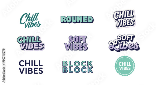 A collection of colorful stylized text designs featuring the phrases chill vibes and soft vibes in various fonts high quality professional detailed modern