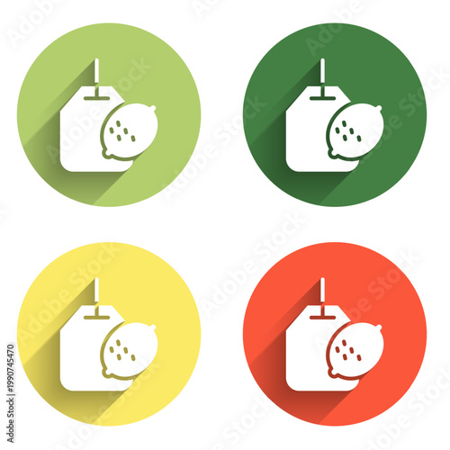 Set Tea bag with lemon icon isolated with long shadow background. Color circle button. Vector